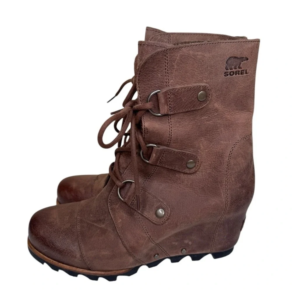 SOREL Joan Of Arctic Wedge Mid‎ Tobacco Leather Women's Size 9.5